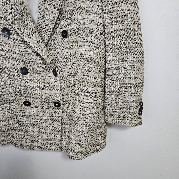 ZARA Double Breasted Tweed Blazer Jacket Sz S Neutral 2251/158 - Picture 6 of 13